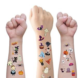 Halloween Temporary Tattoos for Kids,12 Sheets Assorted Fake Tattoos with Pumpkin Skull Ghost Monster for Boys and Girls for Halloween Party Favors