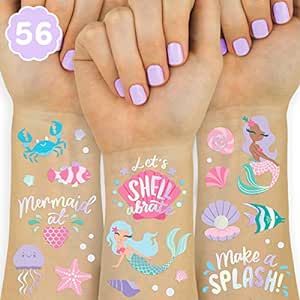 xo, Fetti Under The Sea Mermaid Temporary Tattoos - 56 Iridescent Foil Styles | Kids Birthday Party Supplies, Sea Creatures Favors, Ocean Animal, Underwater Arts and Crafts, Boys + Girls Activity